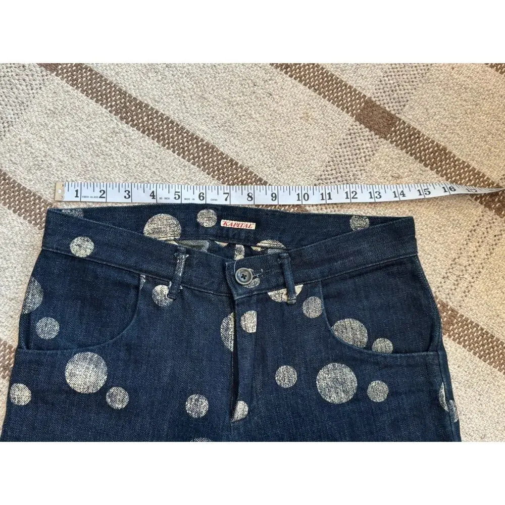 Kapital Japan Denim Long Shorts Jorts Dots Women’s XS/S 0 Bermuda Jean Capri